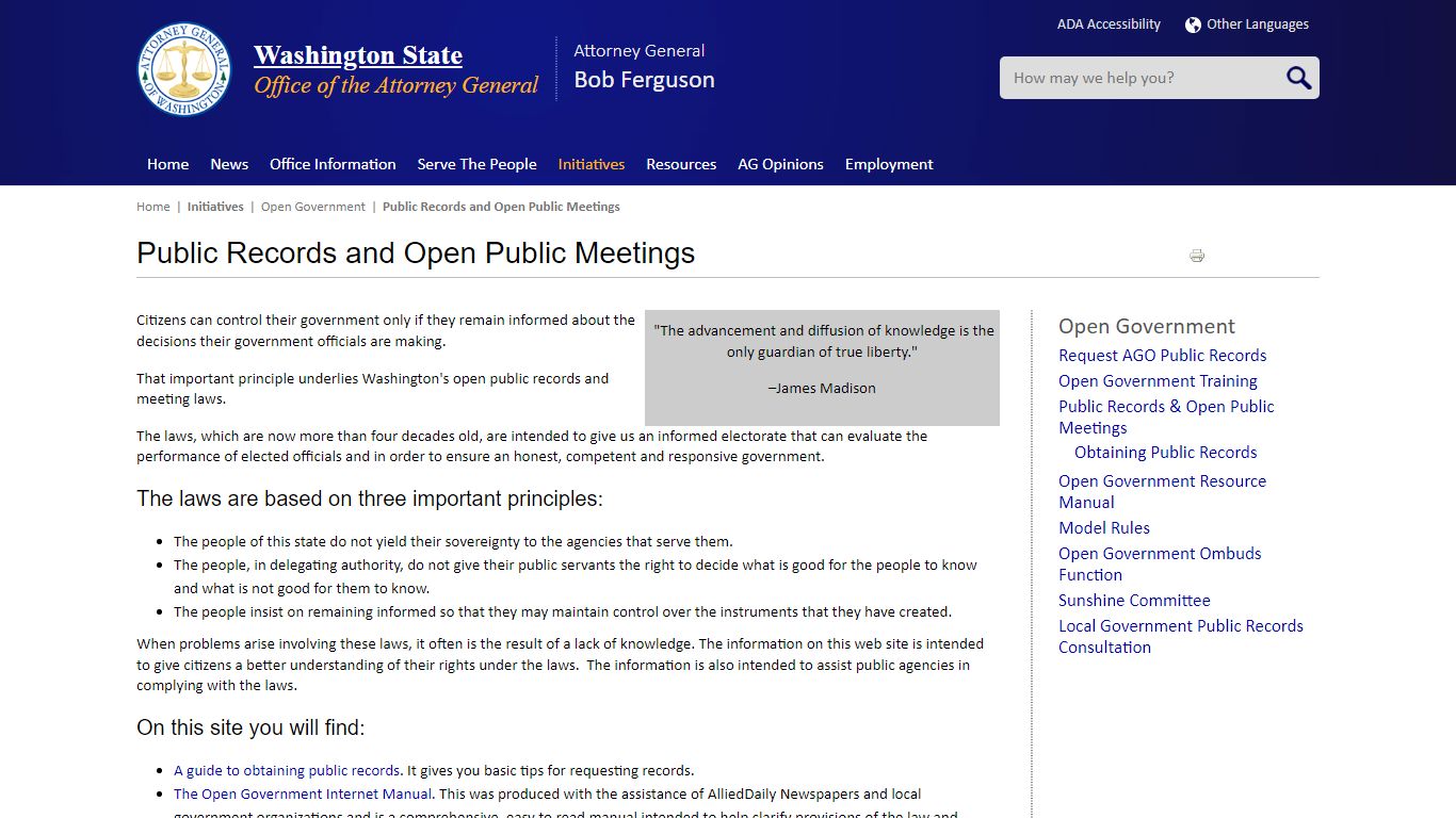 Public Records and Open Public Meetings | Washington State
